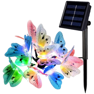 12-LED Solcelle Lyskæde Sommerfugle - Flerfarvet