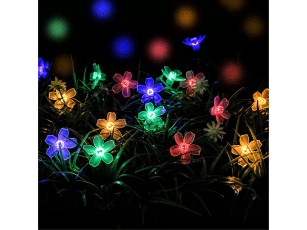 50-LED Solcelle Lyskæde Blomster - Flerfarvet