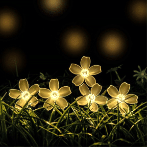 50-LED Solcelle Lyskæde Blomster - Varm Hvid
