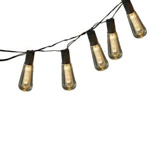 Solcelle lyskæde til parasol med 10 dekorative små "Edison" LED pærer i varm hvid farve