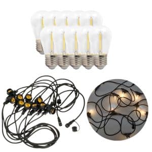 LED Lyskæde med pærer I 10m Lyskæde Udendørs inkl. 10 stk. Filament Plast Pære (splintfri) | 2700K | 1W pr. Pære