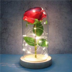 Lysende rose med LED - Glaslanterne med lyskæde