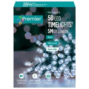 Premier 50 LED Batteridrevet Hvid Lyskæde - 5 meter