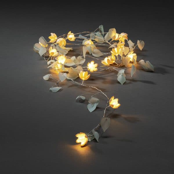 Blade og Blomster LED-lyskæde, klar/hvid