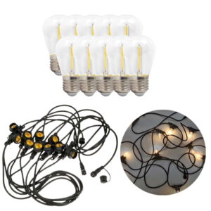 LED lyskæde med pærer - 10m - inkl. 10 stk. Filament Plast Pære - 2700K