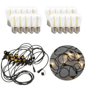 LED lyskæde med pærer - 20m - inkl. 20 stk. Filament Plast Pærer - 2700K