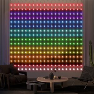 Gardin med 400 led-lys, dynamisk lyskæde med musiksynkronisering til soveværelse, stue, 3 x 3 m