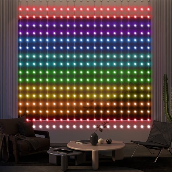 Gardin med 400 led-lys, dynamisk lyskæde med musiksynkronisering til soveværelse, stue, 3 x 3 m