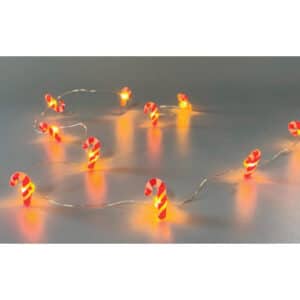 24 stk Candy stang lyskæde. 20 LED i alt 200 cm. IP20 batteriboks.