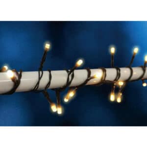 6 stk 1500L lyskæde, varm hvid LED, 5m sort ledning, IP44 transformer.