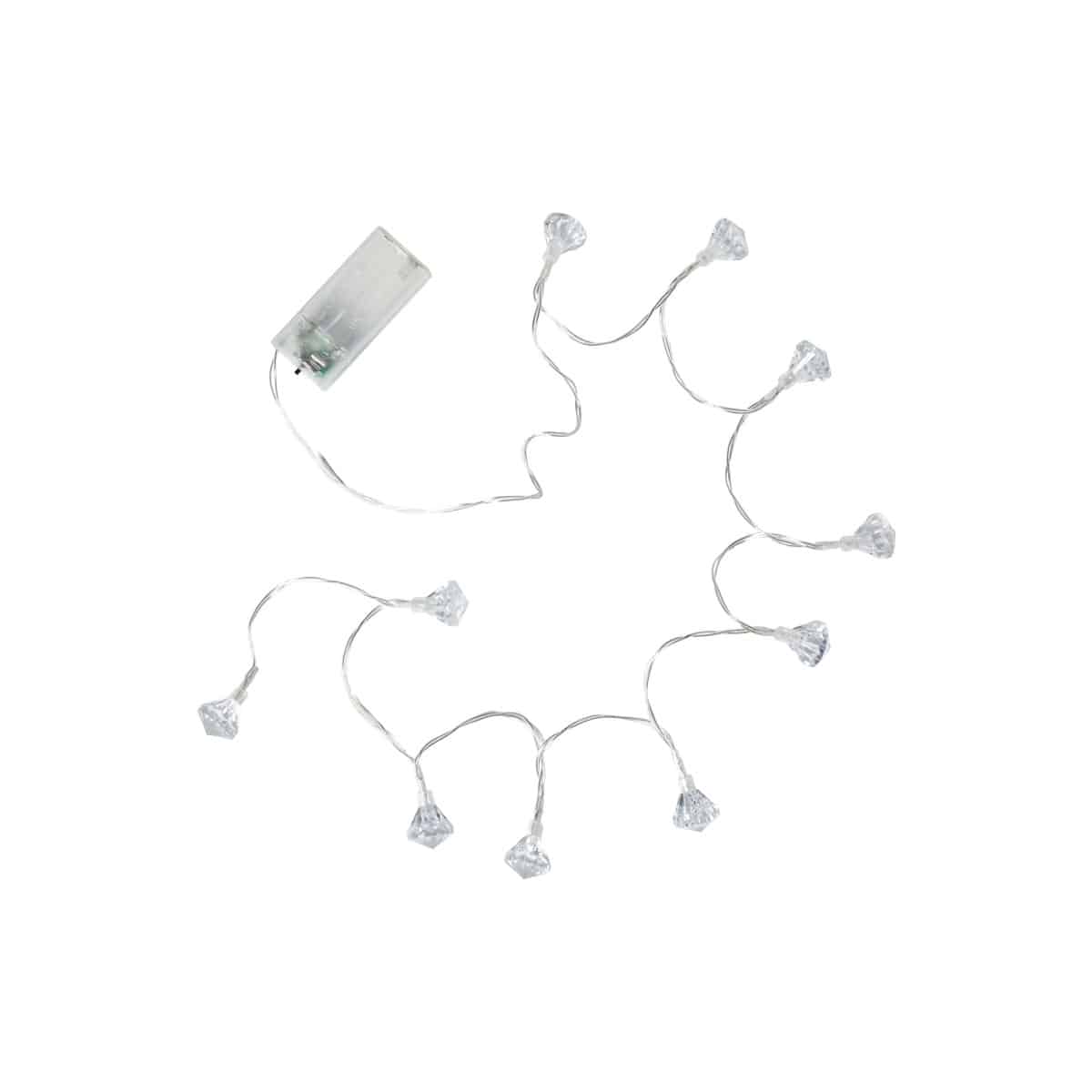 Lyskæde med 10 LED diamanter 120 cm